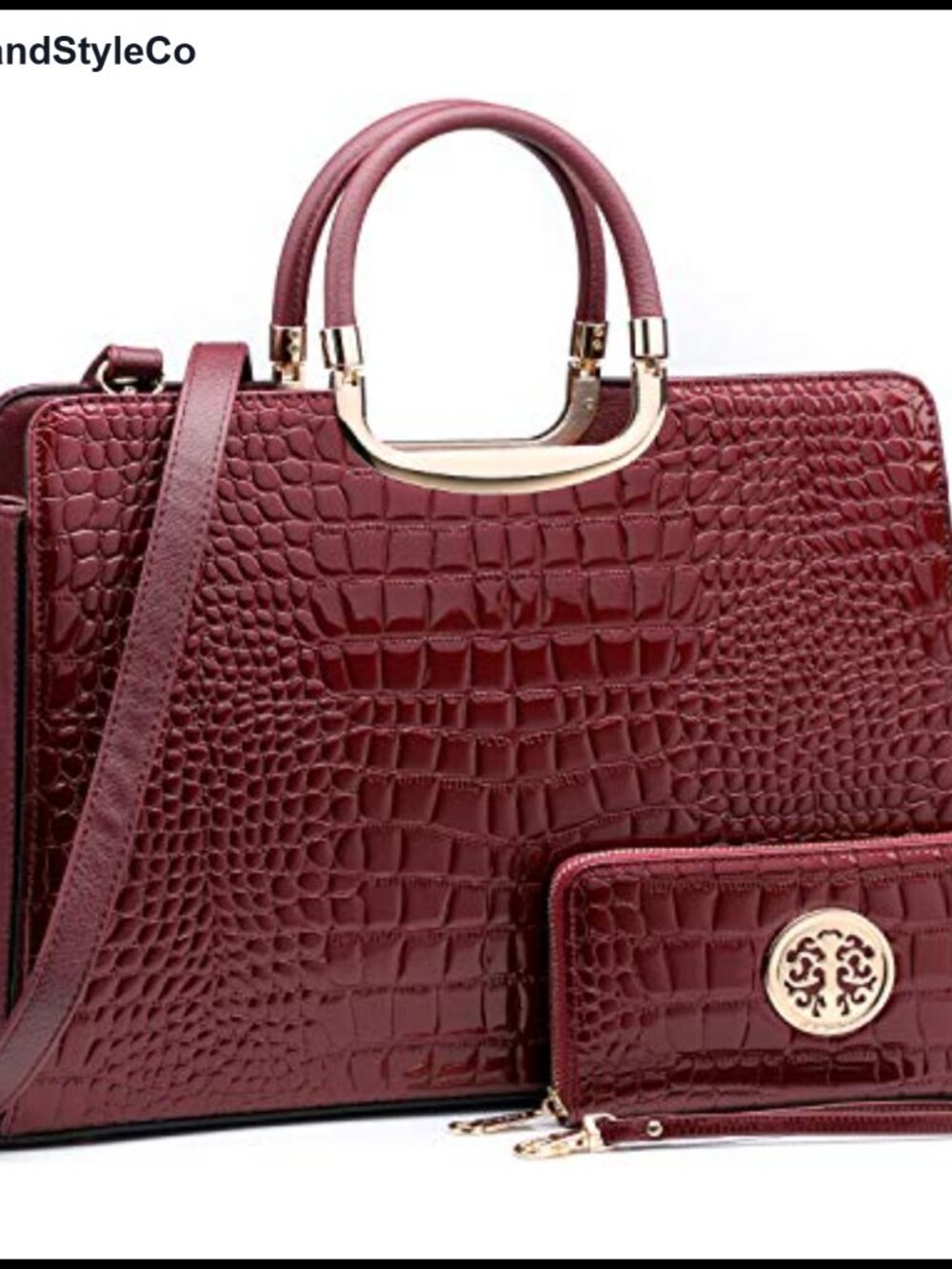 Vegan PU Leather Croco Satchel Purse with Matching Wallet